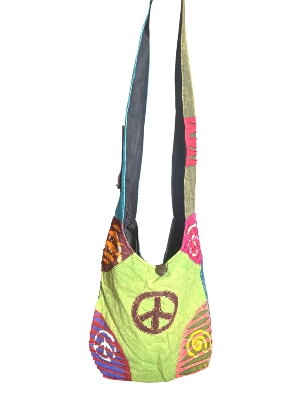 Nepal 100% Cotton Hippie Boho Bag Peace Sign Patchwork Festival Shoulder Purse
